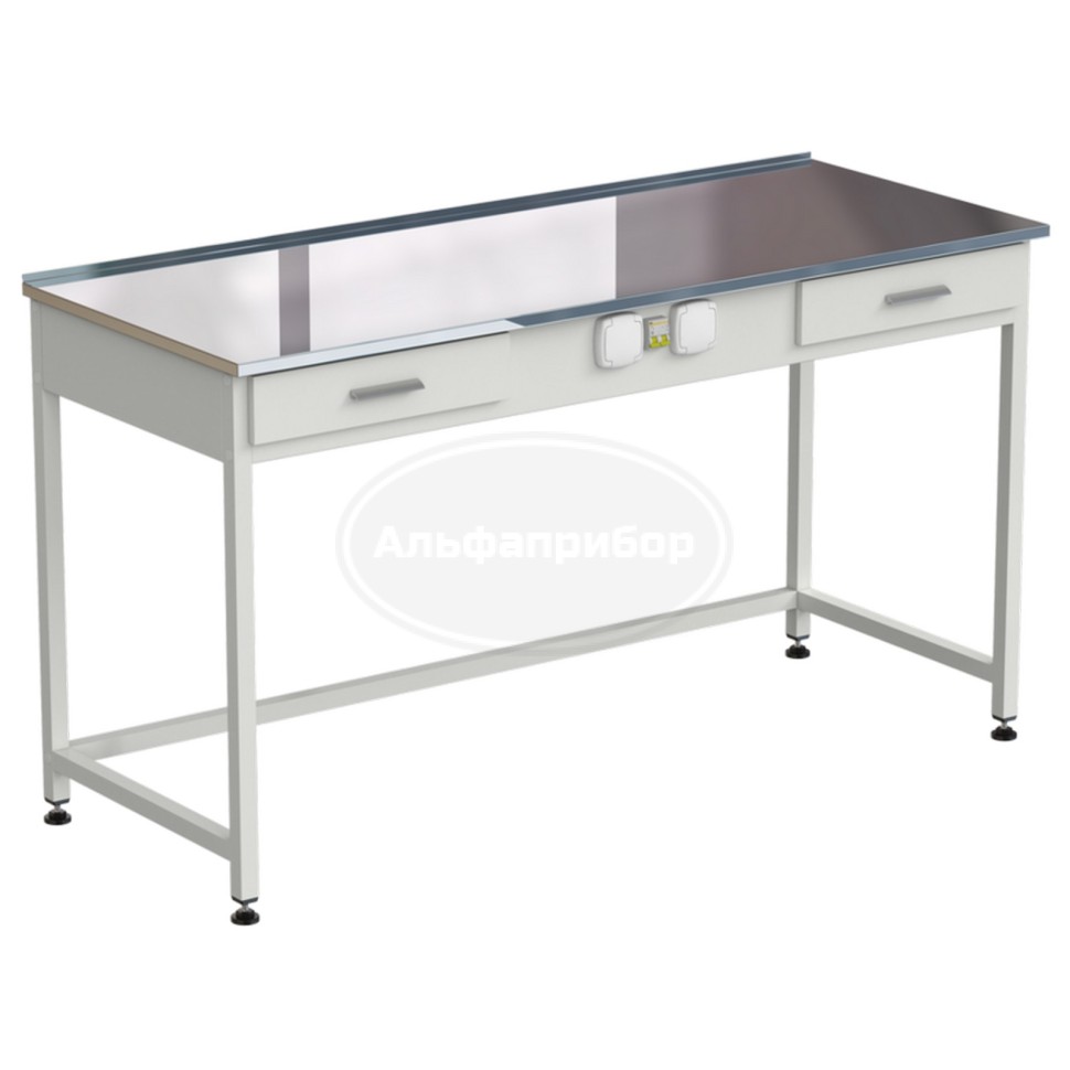 Стол приборный с 2 ящиками и электрикой 1500x600x850 мм, раб. поверхность - нержавеющая сталь