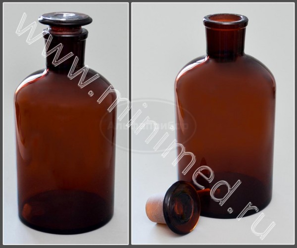 Склянка лабораторная 2500мл из темного стекла с узкой горловиной и притертой пробкой
