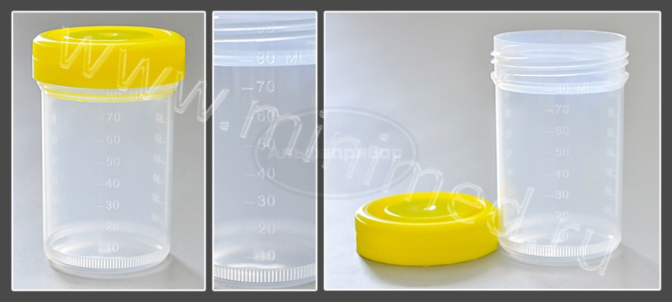 Контейнер для отбора, транспортировки и хранения биологических материалов (для гистологии), 90мл с завинчивающейся крышкой, с делениями нестерильный, п/п, Aptaca, кор.300шт