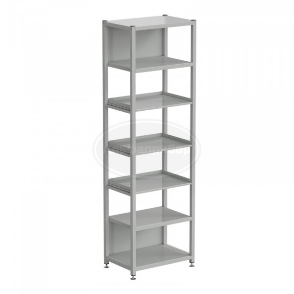 Стеллаж универсальный 6 полок с бортиком 600x400x1965 мм, на винтовых опорах, серый металл