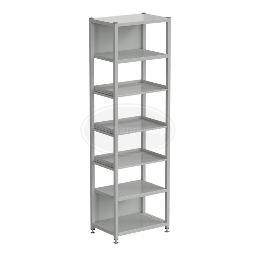 Стеллаж универсальный 6 полок с бортиком 600x400x1965 мм, на винтовых опорах, серый металл