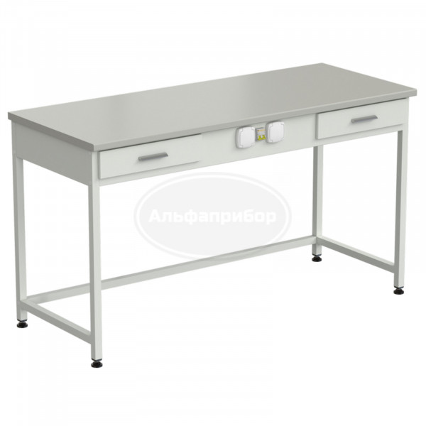 Стол приборный с 2 ящиками и электрикой 1500x600x850 мм, раб. поверхность - серый ламинат