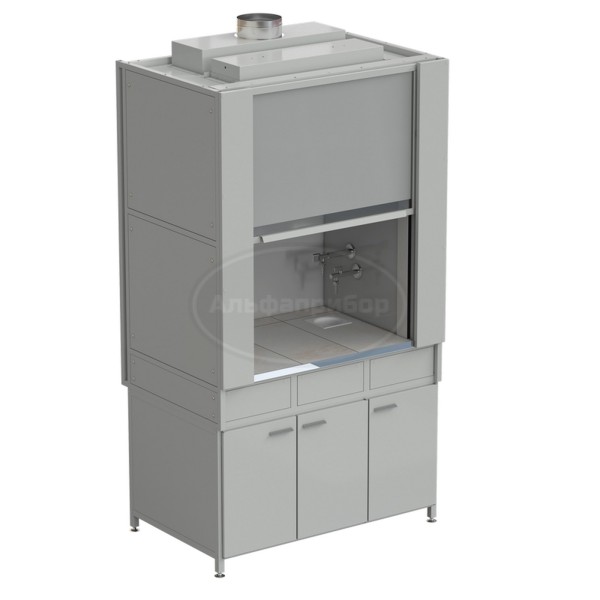 Шкаф вытяжной с коконом из стеклопластика с водой с ВЗБ светильником 1200х820х2240 мм, раб. поверхность - керамика