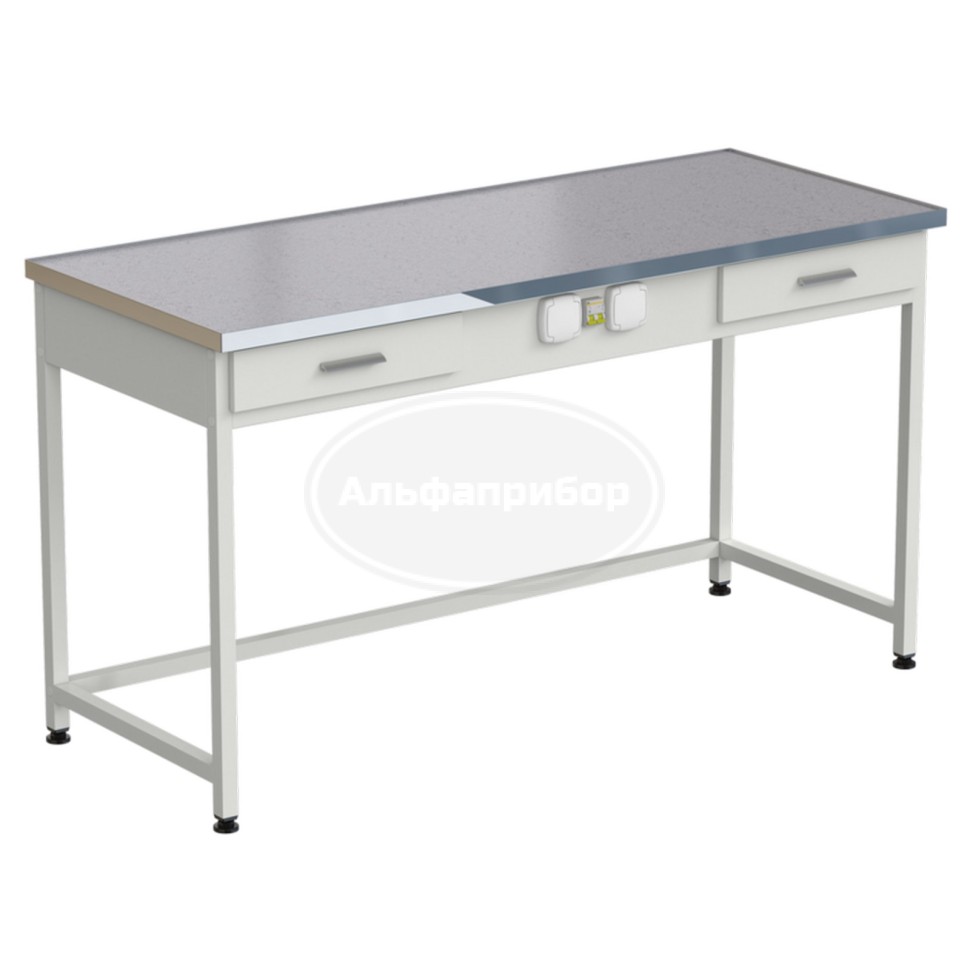 Стол приборный с 2 ящиками и электрикой 1500x610x850 мм, раб. поверхность - монолитный керамогранит