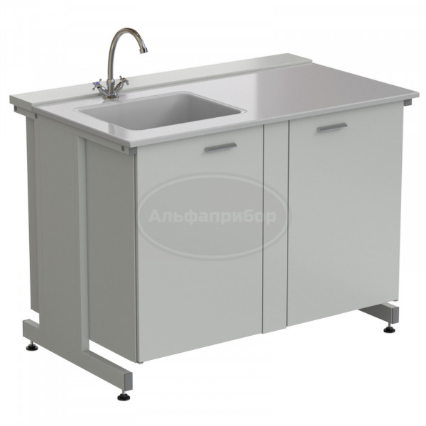 Мойка одинарная 1200х750х900 мм, одна чаша слева, смеситель, раб. поверхность - стеклопластик