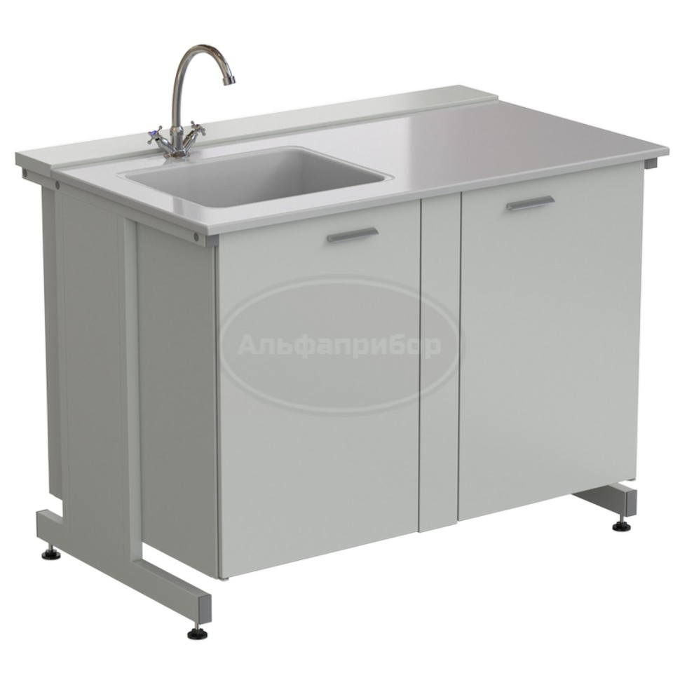 Мойка одинарная 1200х750х900 мм, одна чаша слева, смеситель, раб. поверхность - стеклопластик