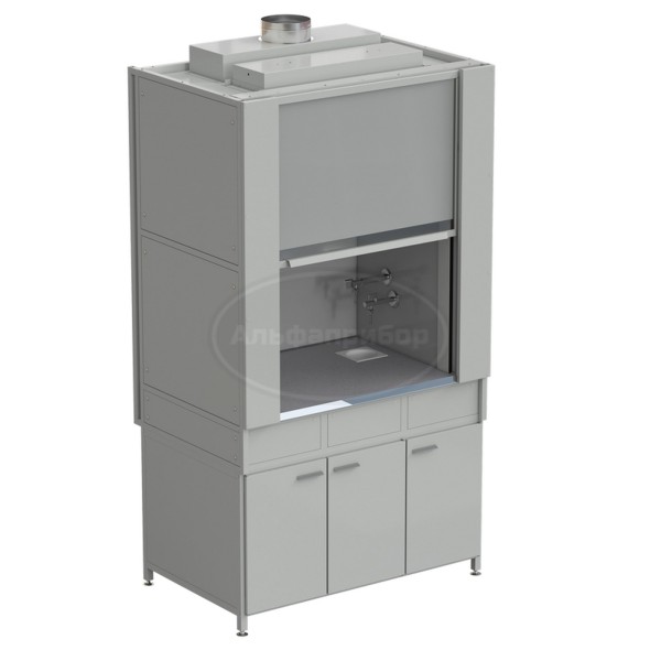 Шкаф вытяжной с коконом из стеклопластика с водой с ВЗБ светильником 1200х820х2240 мм, раб. поверхность - монолитный керамогранит
