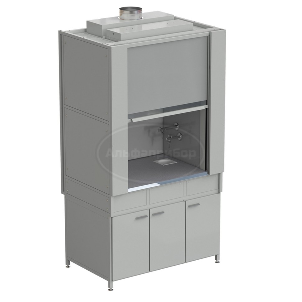 Шкаф вытяжной с коконом из стеклопластика с водой с ВЗБ светильником 1200х820х2240 мм, раб. поверхность - монолитный керамогранит