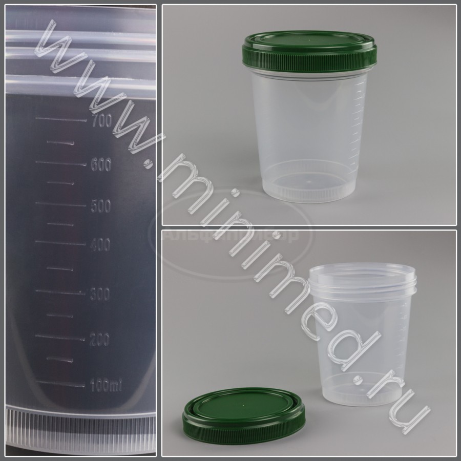 Контейнер для взятия проб, транспортировки и хранения биологического материала (для гистологии), 1000мл с завинчивающейся крышкой, с делениями нестерильный, п/п, Greetmed