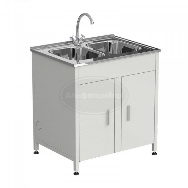 Стол-мойка 800x600x850 мм, c двумя раковинами и смесителем, материал мойки - нержавеющая сталь