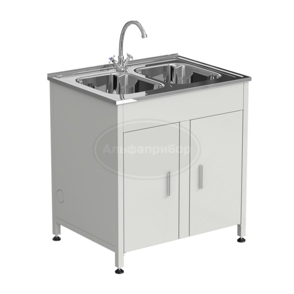 Стол-мойка 800x600x850 мм, c двумя раковинами и смесителем, материал мойки - нержавеющая сталь