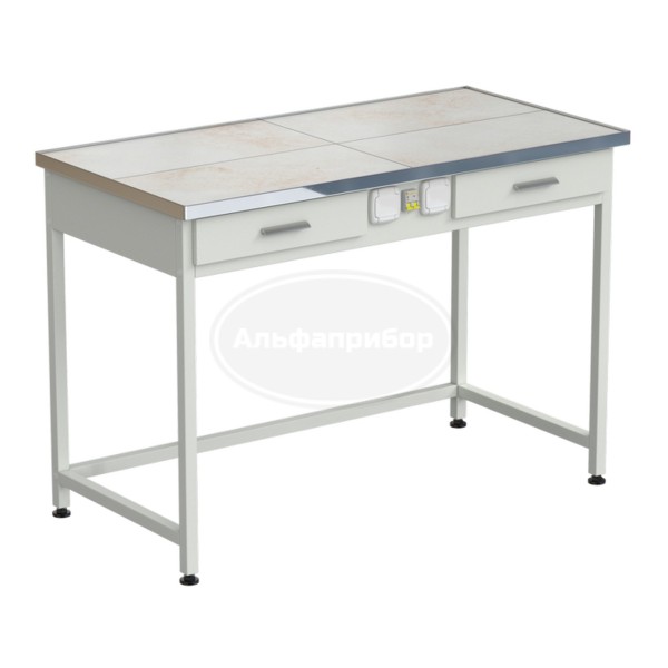 Стол лабораторный с 2 ящиками и электрикой 1212х610х850 мм, раб. поверхность - керамика
