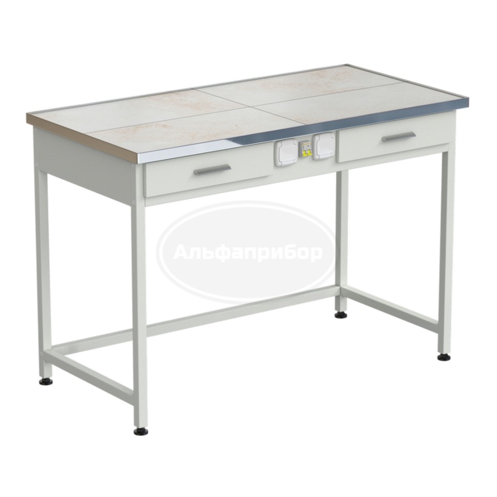 Стол лабораторный с 2 ящиками и электрикой 1212х610х850 мм, раб. поверхность - керамика