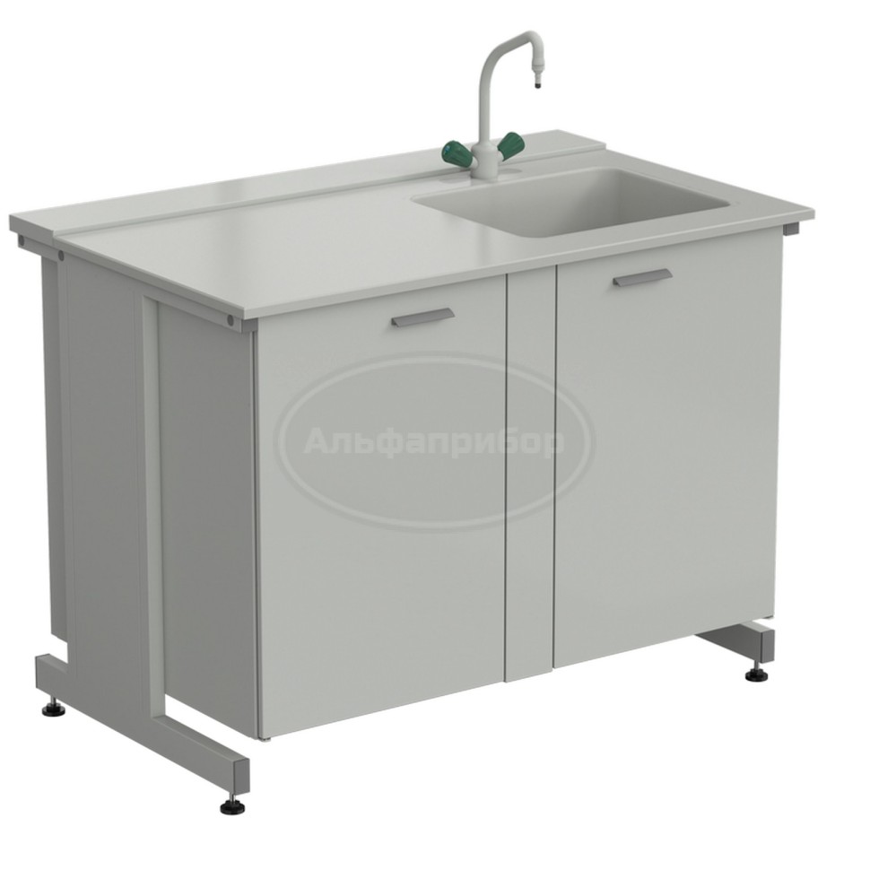 Мойка одинарная 1200х750х900 мм, одна чаша справа, смеситель, раб. поверхность - Durcon