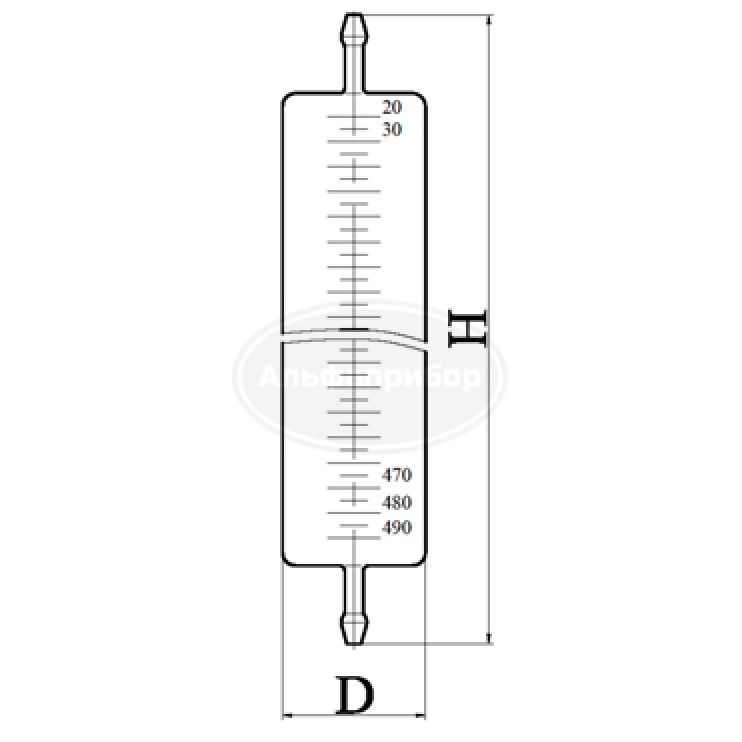 Пипетка 500мл газовая, эскиз 3-73