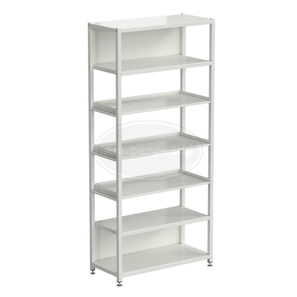 Стеллаж универсальный 6 полок с бортиком 900x400x1965 мм, на винтовых опорах, белый металл