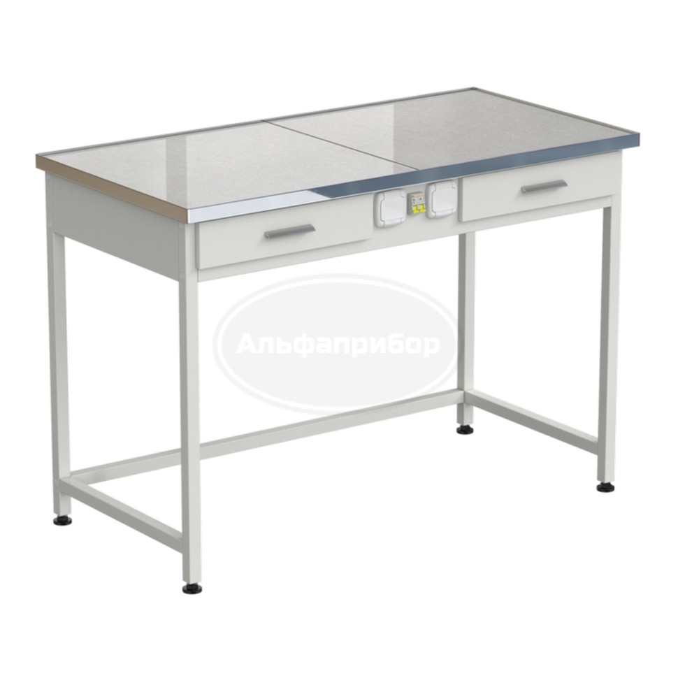 Стол лабораторный с 2 ящиками и электрикой 1212х610х850 мм, раб. поверхность - керамогранит