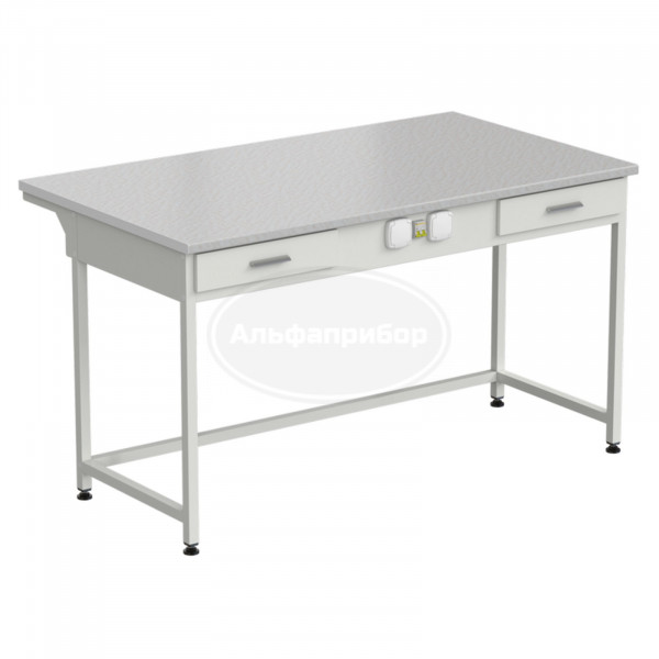 Стол приборный с 2 ящиками и электрикой 1500x850x850 мм, раб. поверхность - белый ламинат