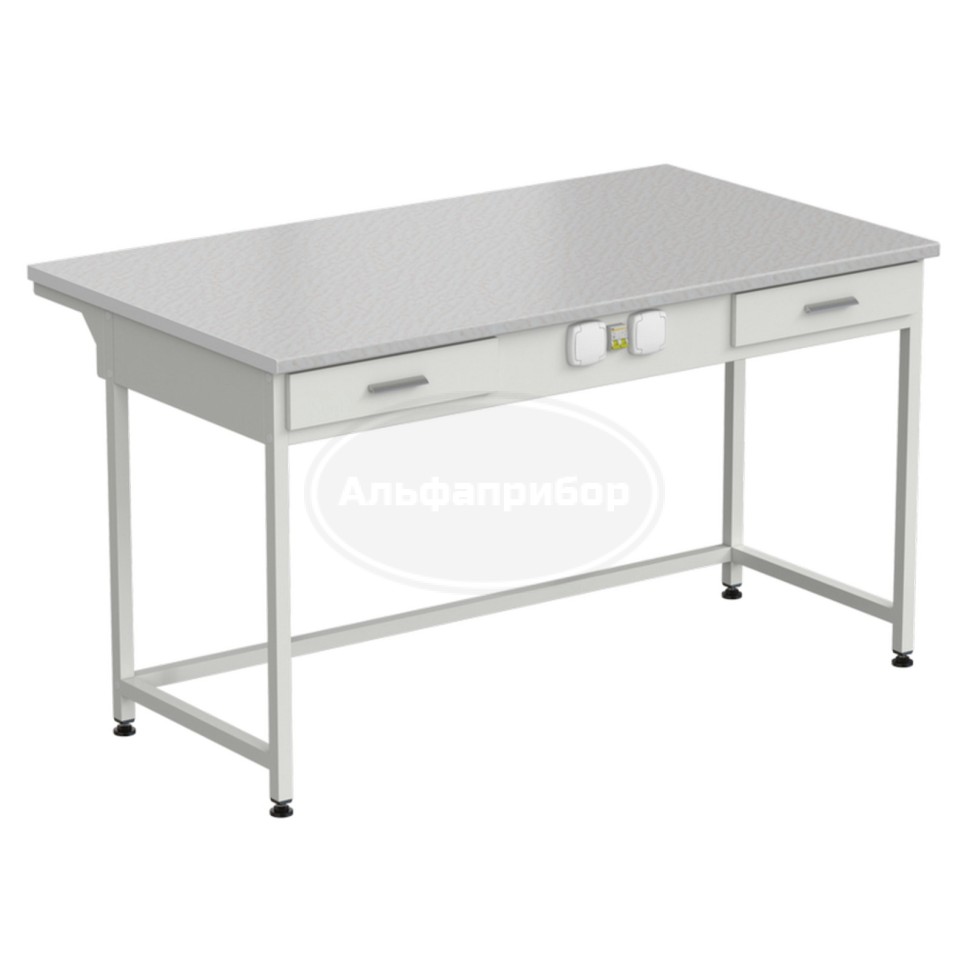 Стол приборный с 2 ящиками и электрикой 1500x850x850 мм, раб. поверхность - белый ламинат
