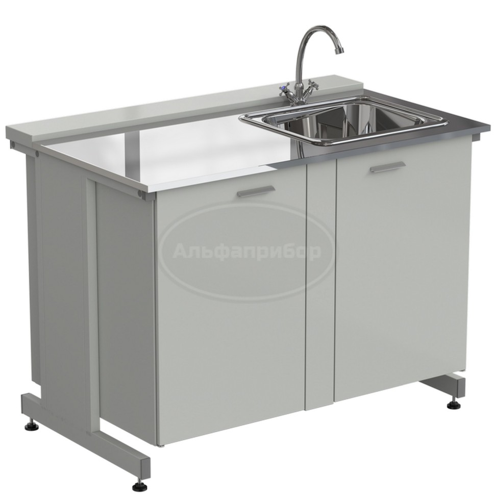 Мойка одинарная 1200х750х900 мм, одна чаша справа, смеситель, раб. поверхность - нержавеющая сталь