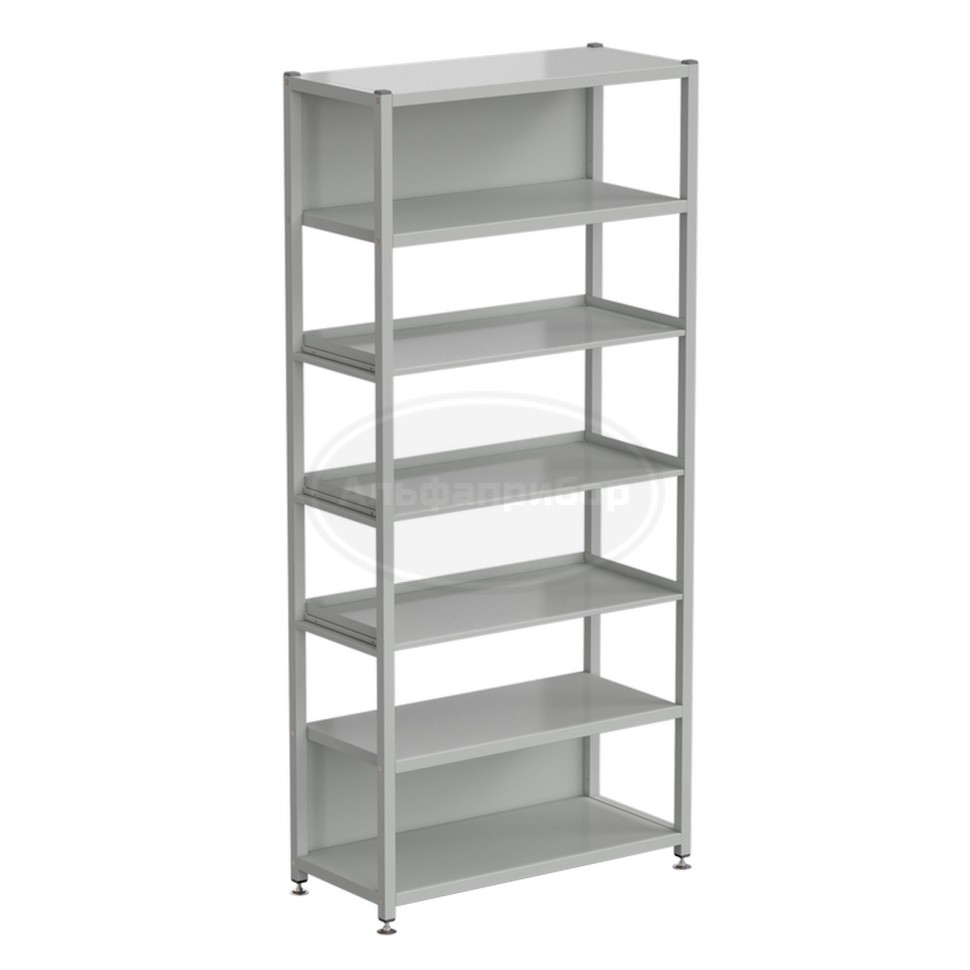 Стеллаж универсальный 6 полок с бортиком 900x400x1965 мм, на винтовых опорах, серый металл