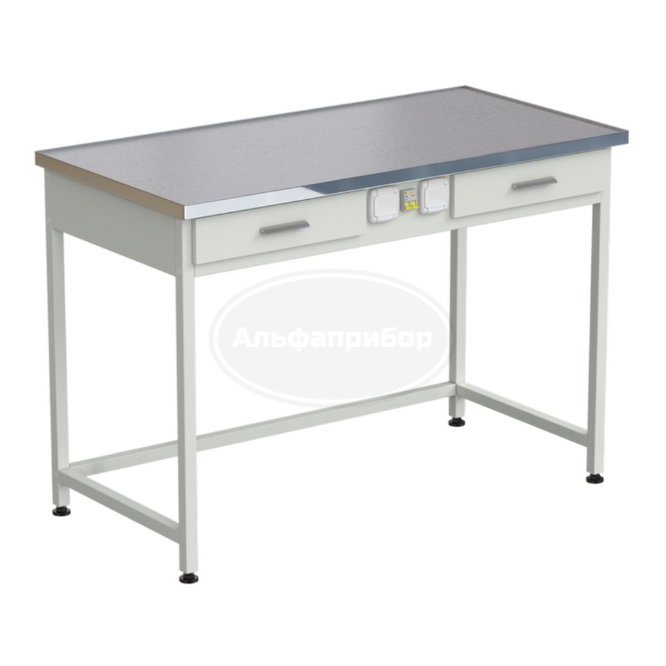 Стол лабораторный с 2 ящиками и электрикой 1212х610х850 мм, раб. поверхность - монолитный керамогранит