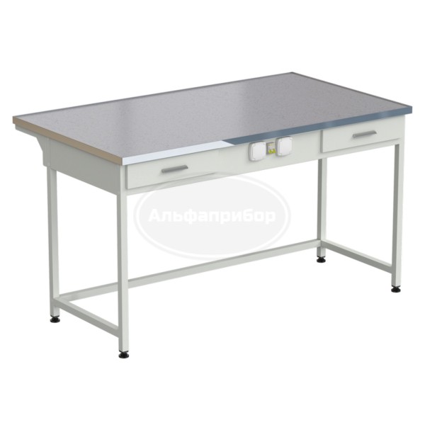 Стол приборный с 2 ящиками и электрикой 1500x850x850 мм, раб. поверхность - монолитный керамогранит