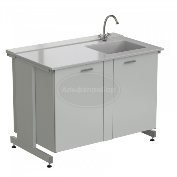 Мойка одинарная 1200х750х900 мм, одна чаша справа, смеситель, раб. поверхность - стеклопластик