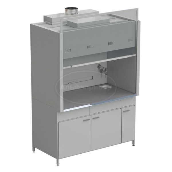 Шкаф вытяжной с подводом воды и ВЗБ светильником 1500х900х2145 мм, раб. поверхность - монолитный керамогранит