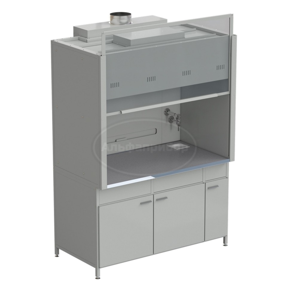 Шкаф вытяжной с подводом воды и ВЗБ светильником 1500х900х2145 мм, раб. поверхность - монолитный керамогранит