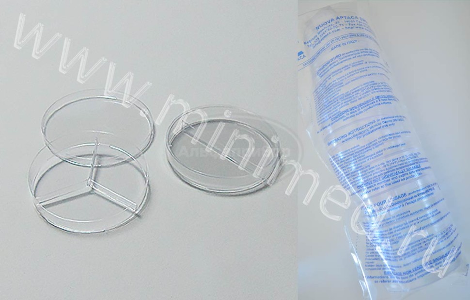 Чашка по типу чашек Петри 3х-секционная, Ø 90 мм, п/с, стерильная, упаковка 20/500шт, Aptaca