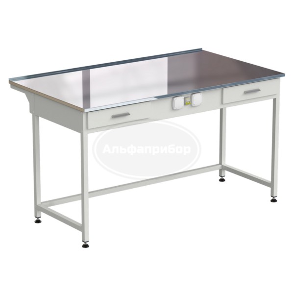 Стол приборный с 2 ящиками и электрикой 1500x850x850 мм, раб. поверхность - нержавеющая сталь