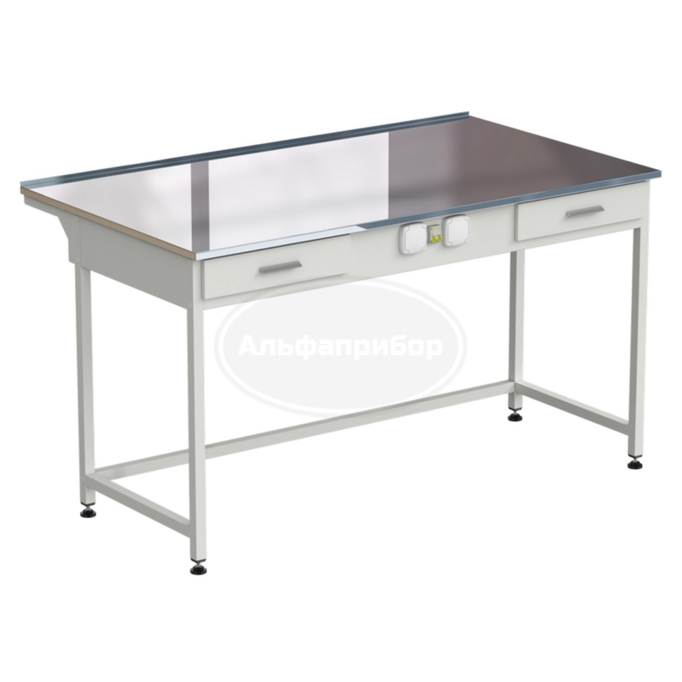 Стол приборный с 2 ящиками и электрикой 1500x850x850 мм, раб. поверхность - нержавеющая сталь
