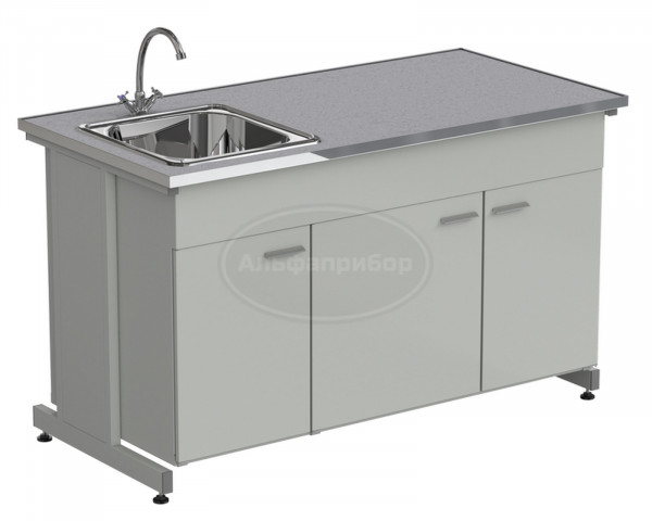 Мойка одинарная 1500х750х900 мм, одна чаша НС слева, смеситель, раб. поверхность - монолитный керамогранит