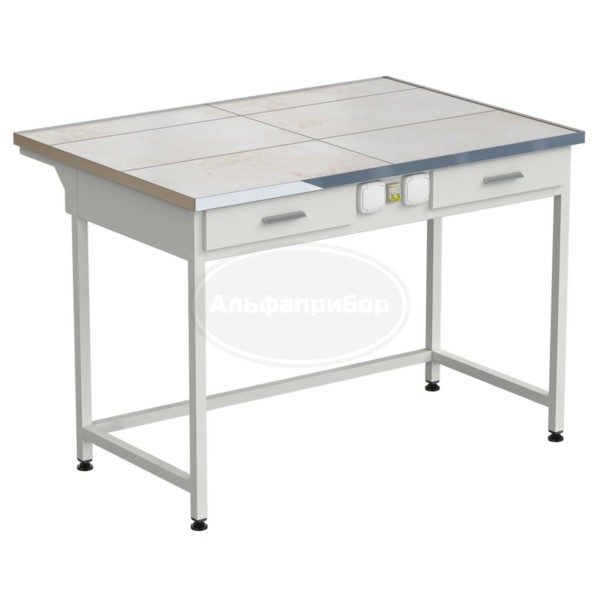 Стол лабораторный с 2 ящиками и электрикой 1212х850х850 мм, раб. поверхность - керамика