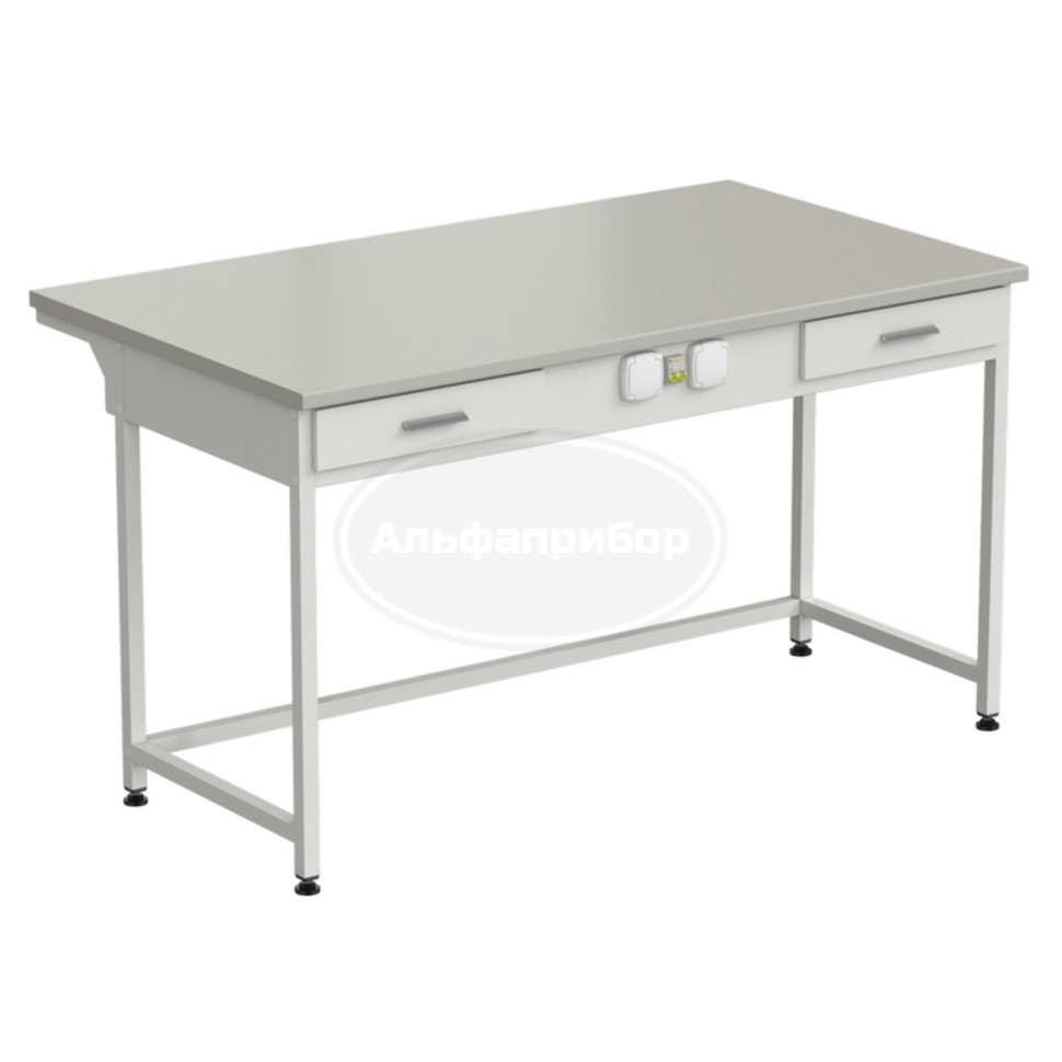 Стол приборный с 2 ящиками и электрикой 1500x850x850 мм, раб. поверхность - серый ламинат
