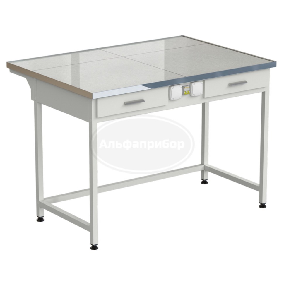 Стол лабораторный с 2 ящиками и электрикой 1212х850х850 мм, раб. поверхность - керамогранит
