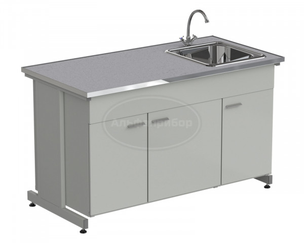 Мойка одинарная 1500х750х900 мм, одна чаша НС справа, смеситель, раб. поверхность - монолитный керамогранит