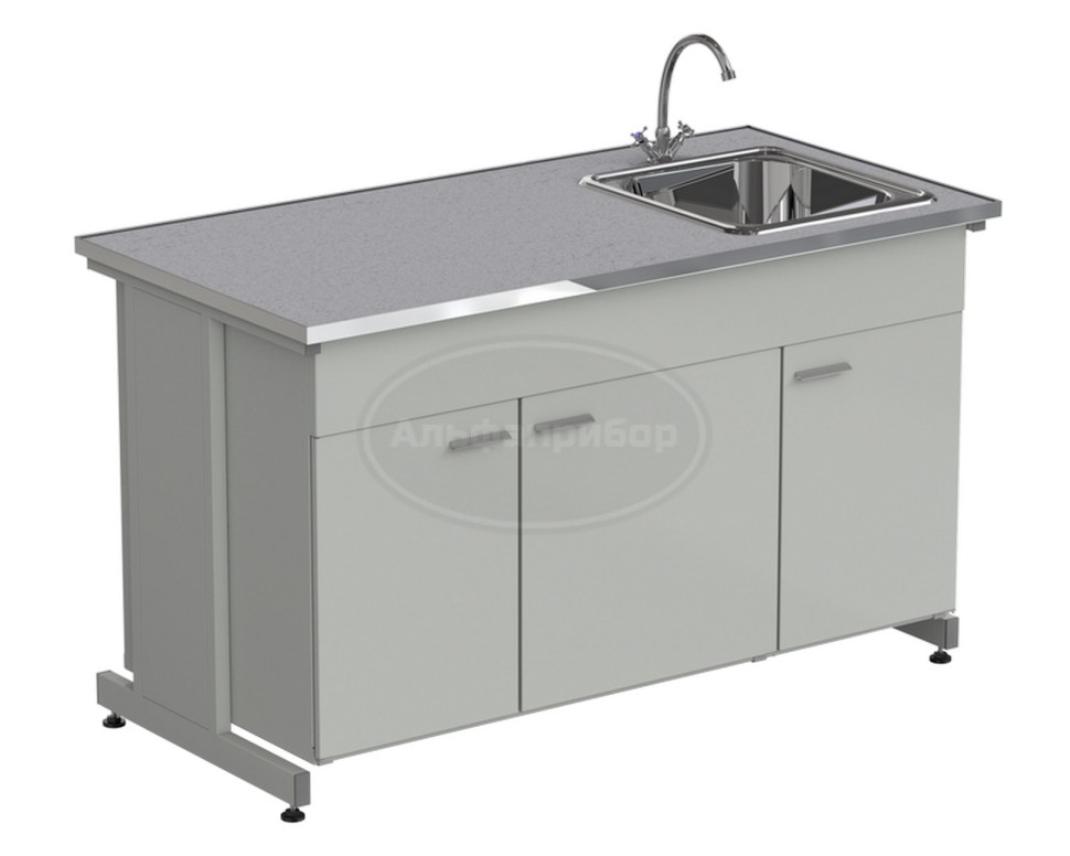 Мойка одинарная 1500х750х900 мм, одна чаша НС справа, смеситель, раб. поверхность - монолитный керамогранит