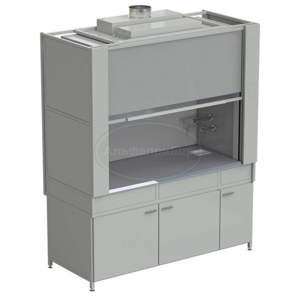 Шкаф вытяжной с коконом из стеклопластика с водой с ВЗБ светильником 1800х820х2240 мм, раб. поверхность - монолитный керамогранит