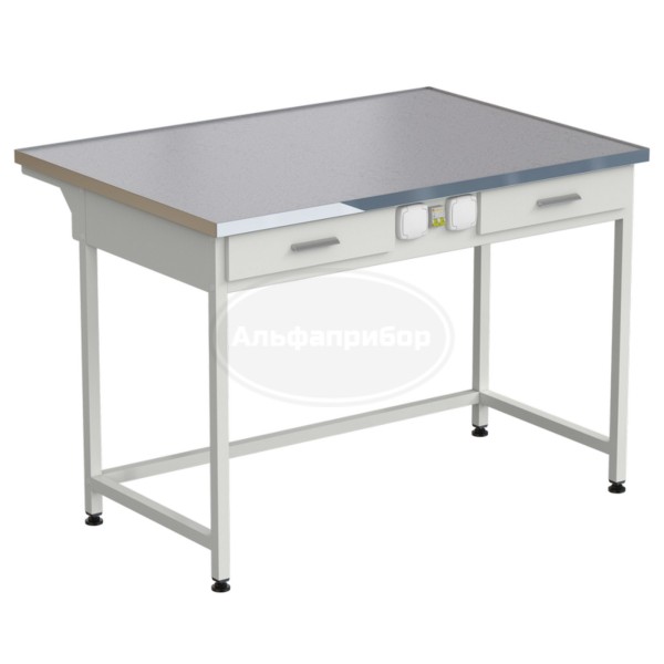Стол лабораторный с 2 ящиками и электрикой 1212х850х850 мм, раб. поверхность - монолитный керамогранит