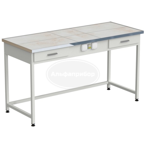 Стол приборный с 2 ящиками и электрикой 1515x610x850 мм, раб. поверхность - керамика