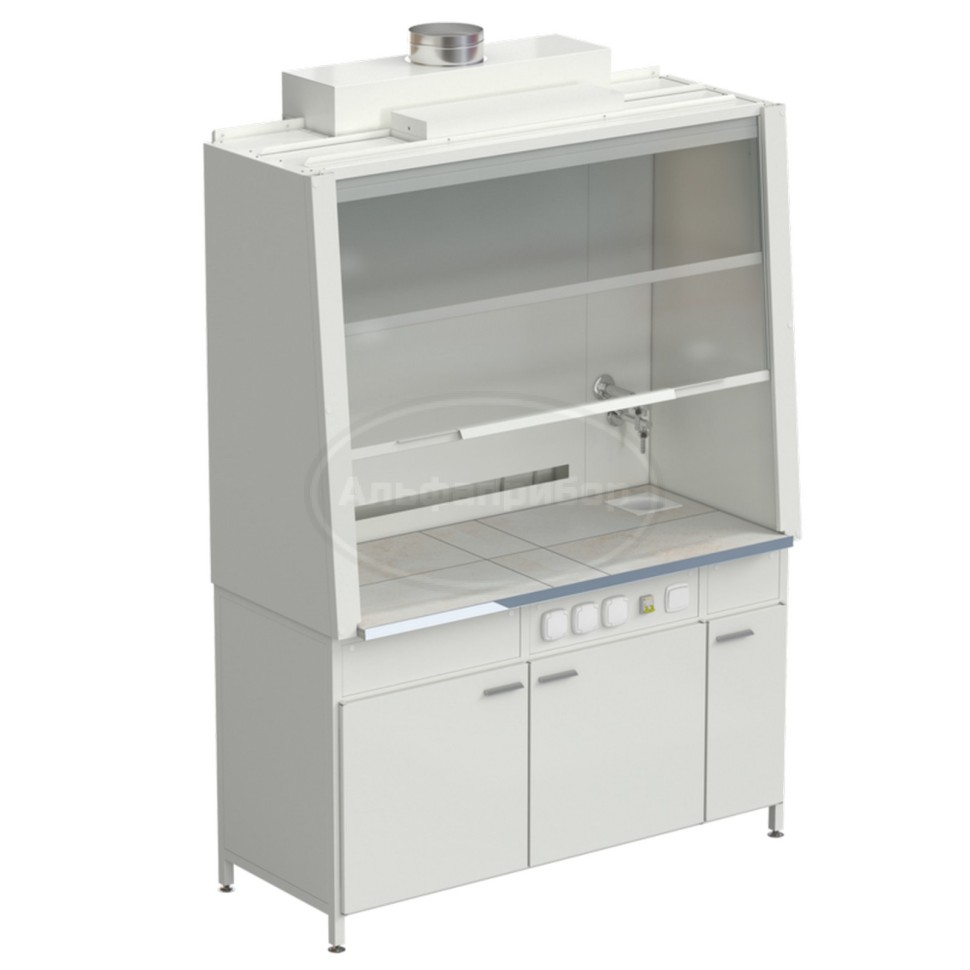 Шкаф вытяжной с подводом воды и электрикой 1520х750х2160 мм, раб. поверхность - керамика