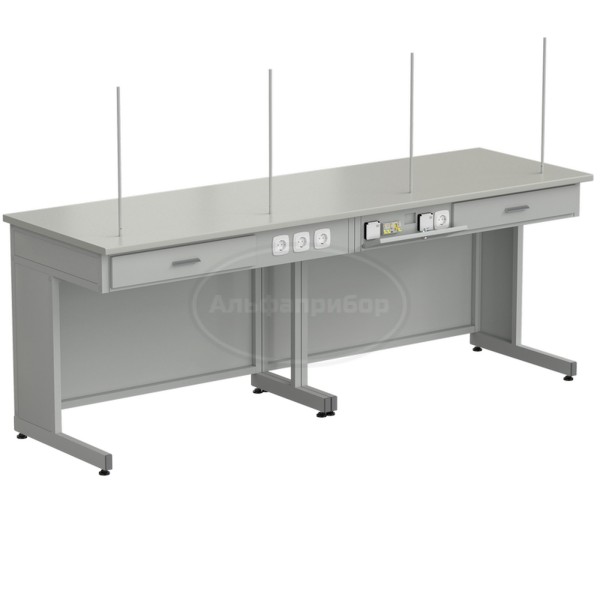 Стол демонстрационный с электрикой 2400x750x900 мм, раб. поверхность - серый ламинат