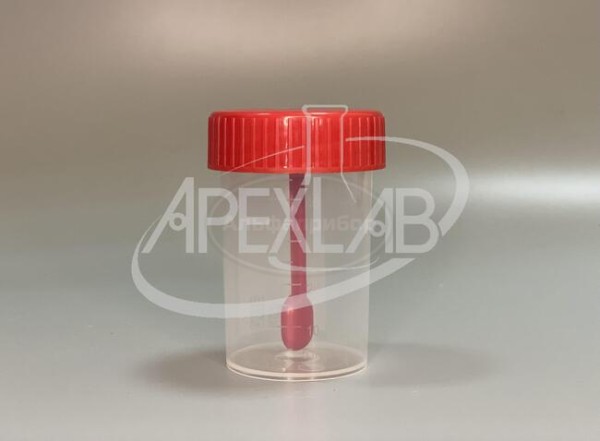 Контейнер для биоматериала 60 мл с ложкой, градуированный, ПП, стерильный (500 шт.)