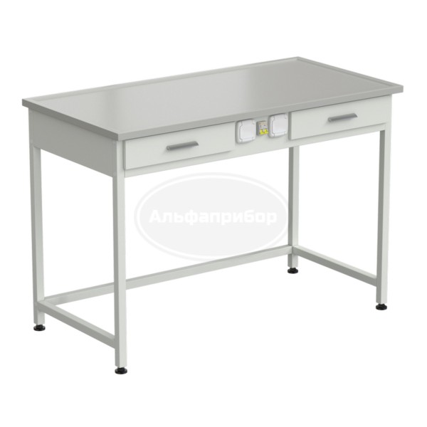 Стол лабораторный с 2 ящиками и электрикой 1213х613x850 мм, раб. поверхность - Durcon с бортиком