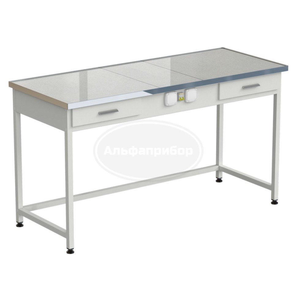 Стол приборный с 2 ящиками и электрикой 1515x610x850 мм, раб. поверхность - керамогранит