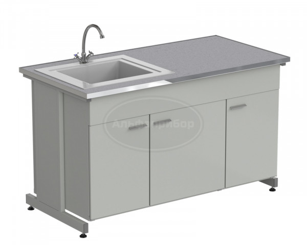 Мойка одинарная 1500х750х900 мм, одна чаша СП слева, смеситель, раб. поверхность - монолитный керамогранит