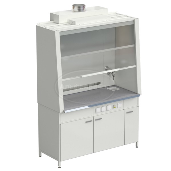 Шкаф вытяжной с подводом воды и электрикой 1520х750х2160 мм, раб. поверхность - монолитный керамогранит