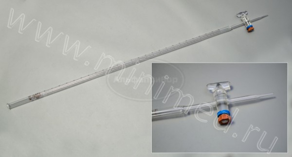 Бюретка 1-1-2-10-0,05 с краном, резьбовым уплотнением, ГОСТ 29251-91, МиниМедПром, упаковка 3шт